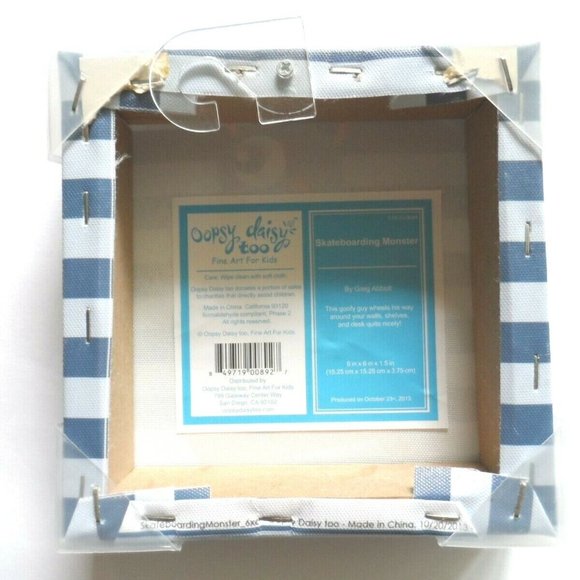 Oopsy Daisy Too Art For Kids "Skateboarding Monster" Canvas 6" x 6” x 1.5" - Picture 3 of 3